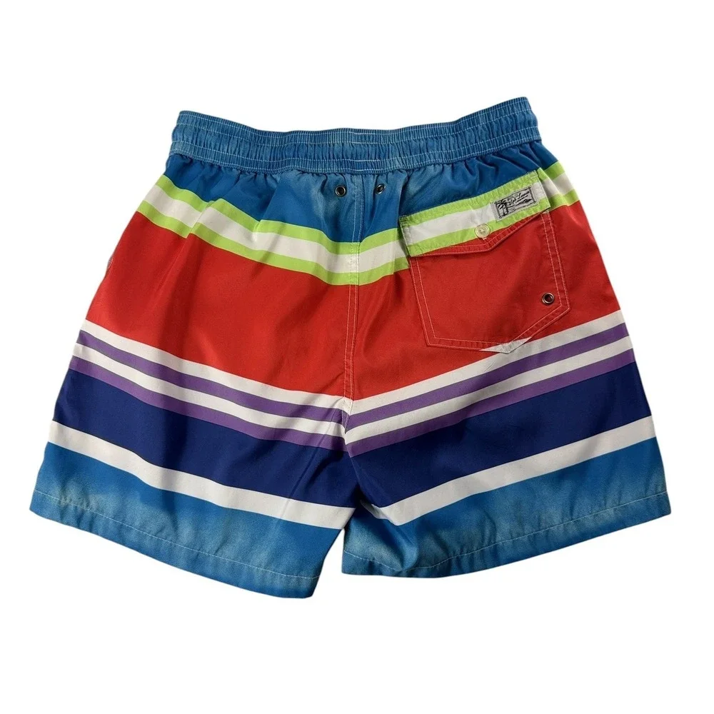 Polo Ralph Lauren Mens Medium Striped Swim Trunks Multi Color Mesh Lined Shorts